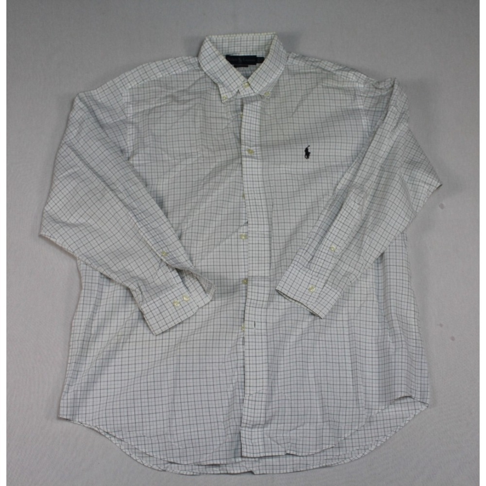 Ralph Lauren Men White Plaid Casual Button Down Yarmouth  Long Sleeve 16.5 32/33